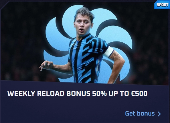 Sportaza weekly reload bonus 50% up to €500 football player