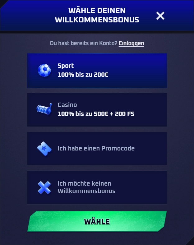 Sportaza Casino welcome bonus: 100% up to €200 for sports