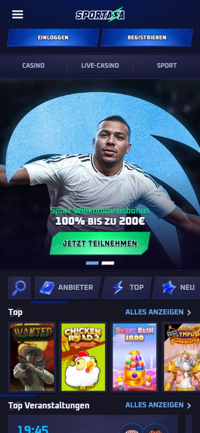 Sportaza Casino welcome bonus banner: 100% up to €200