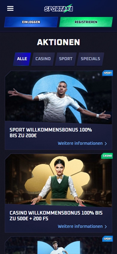 Sportaza Casino welcome bonus 100% up to 200€