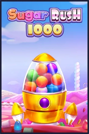 Sugar Rush 1000 slot game with gumball machine and candy land background