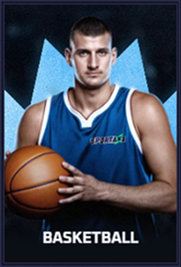 Basketball player holding a ball, Sportaza branding visible